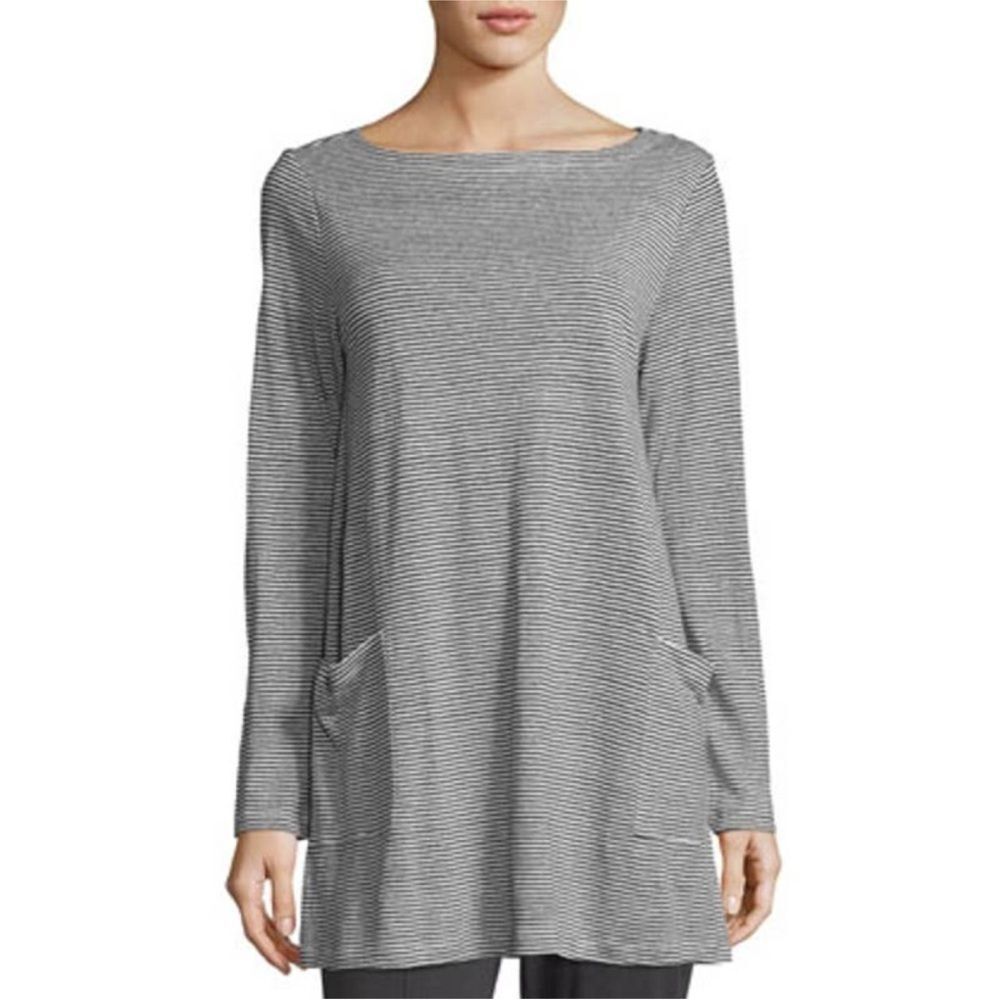 Eileen Fisher Long Sleeve Organic Linen Jersey Mini-Striped Tunic
